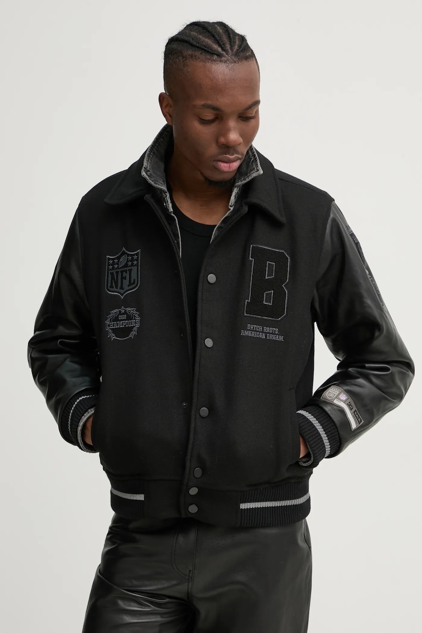 BALR. geaca din amestec de lana NFL x BALR. culoarea negru, de tranzitie, B138A 1003