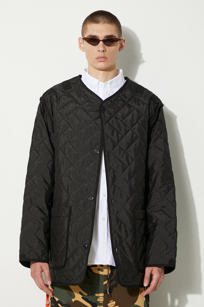 Kenzo geaca Weave Liner barbati, culoarea negru, de tranzitie, oversize, FE65OU3089DW.99