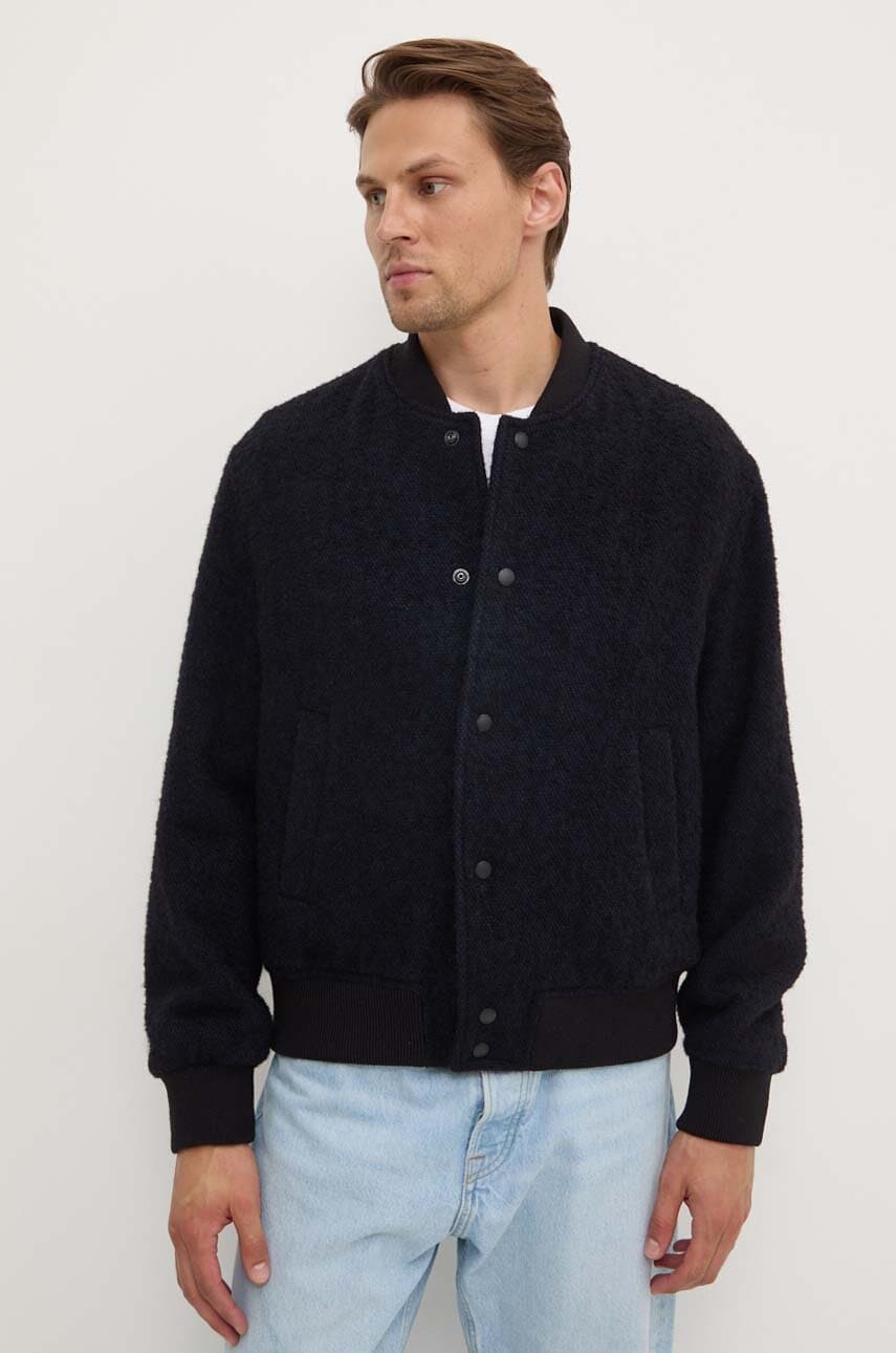 IRO jacheta bomber din lana culoarea albastru marin, de tranzitie, oversize, MP137DARREN IRO jacheta bomber din lana culoarea albastru marin, de tranzitie, oversize, MP137DARREN