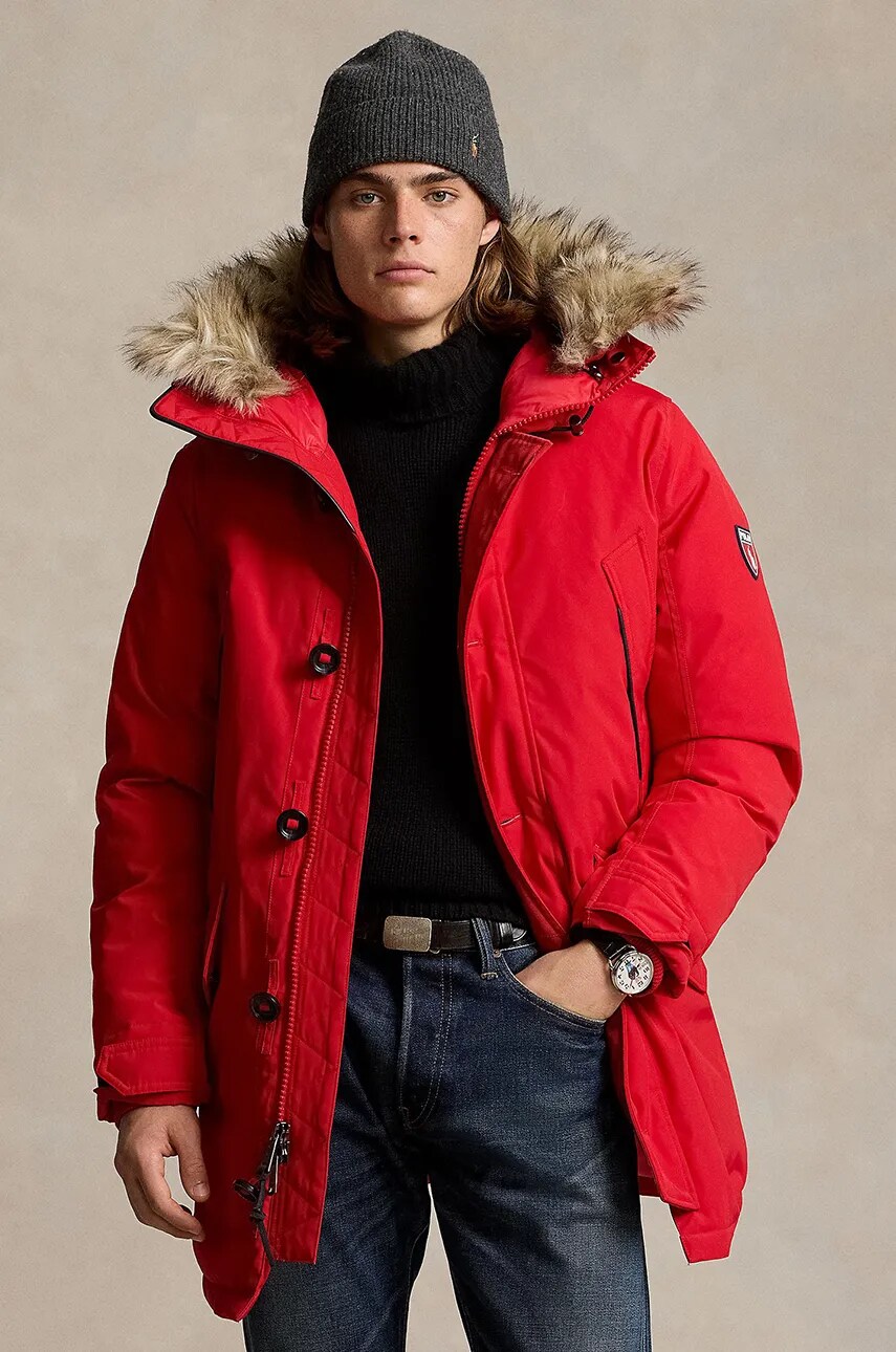 Levně Péřová bunda Polo Ralph Lauren pánská, červená barva, zimní, 710940235