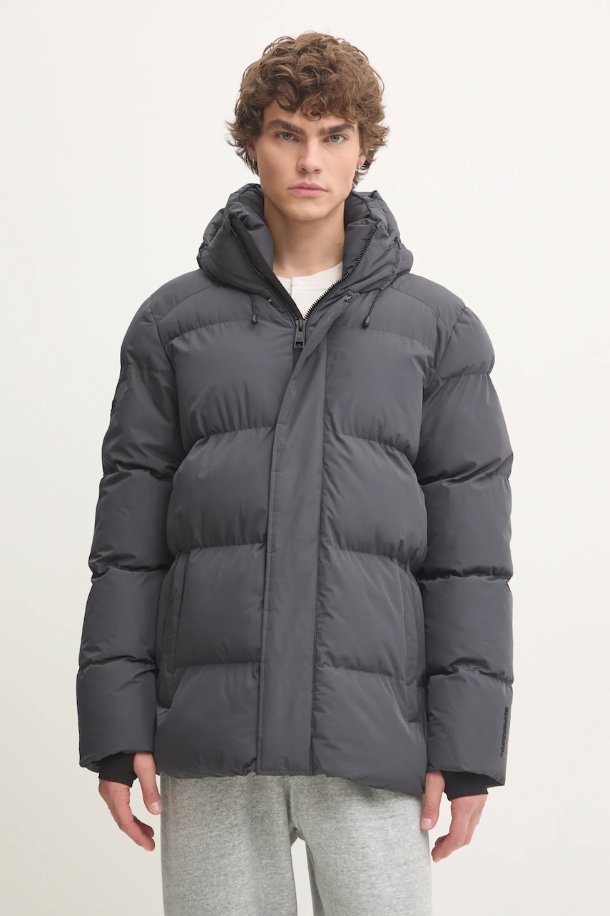 Superdry geaca barbati, culoarea gri, de iarna, M5011901A-PIJ Superdry geaca barbati, culoarea gri, de iarna, M5011901A-PIJ