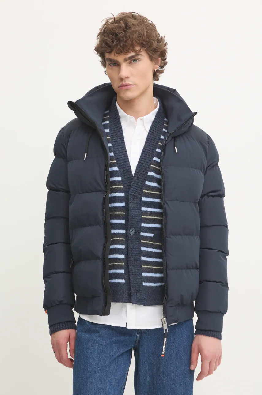 Superdry geaca barbati, culoarea albastru marin, de iarna, M5011904A-98T
