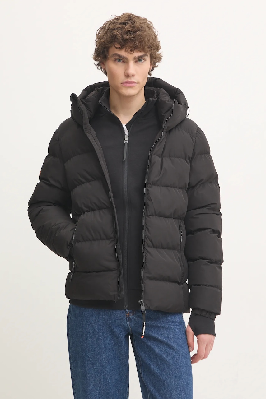 Superdry geaca barbati, culoarea negru, de iarna, M5011905A-02A Superdry geaca barbati, culoarea negru, de iarna, M5011905A-02A