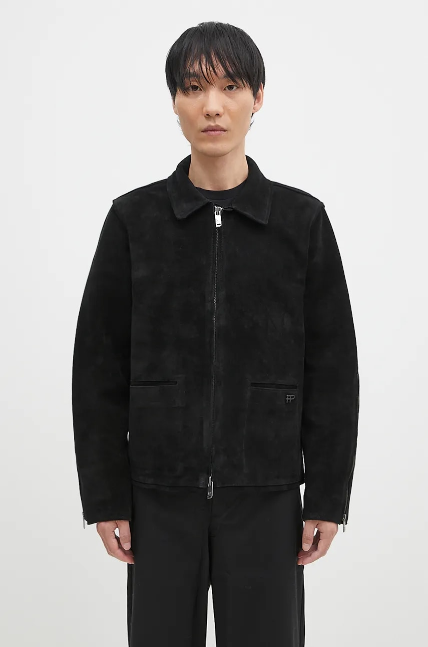 Filling Pieces geacă din piele întoarsă Leather Jacket Suede barbati, culoarea negru, de tranzitie, 75922791861