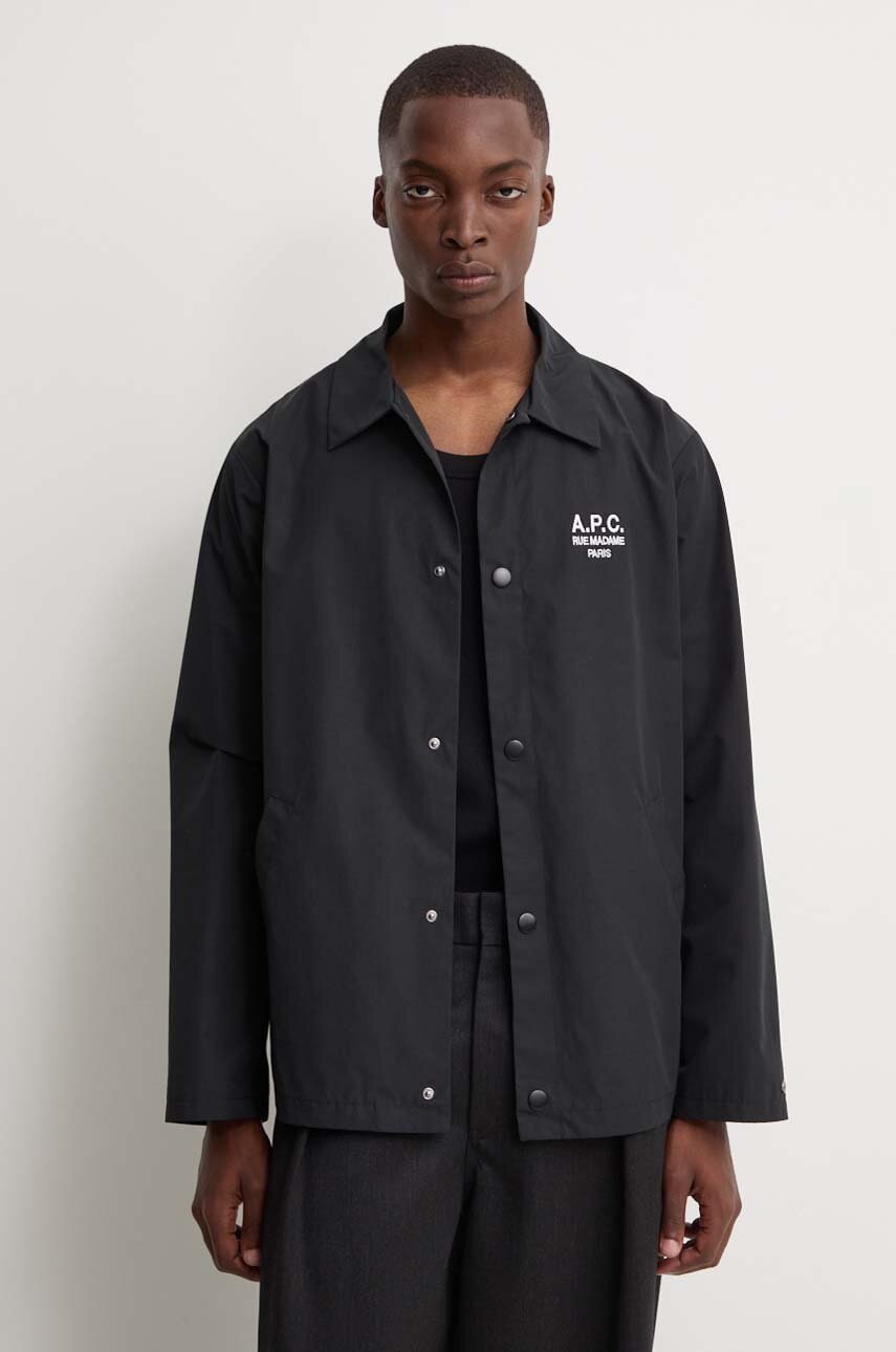A.P.C. geacă cu aspect de cămașă blouson regis culoarea negru, de tranzitie, oversize, PSAJB.H02960 A.P.C. geacă cu aspect de cămașă blouson regis culoarea negru, de tranzitie, oversize, PSAJB.H02960