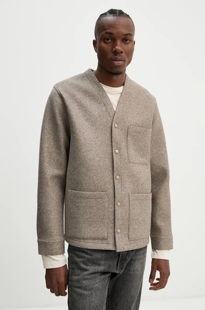 A.P.C. geaca din amestec de lana veste aurelien culoarea bej, de tranzitie, PSAFU.H22200