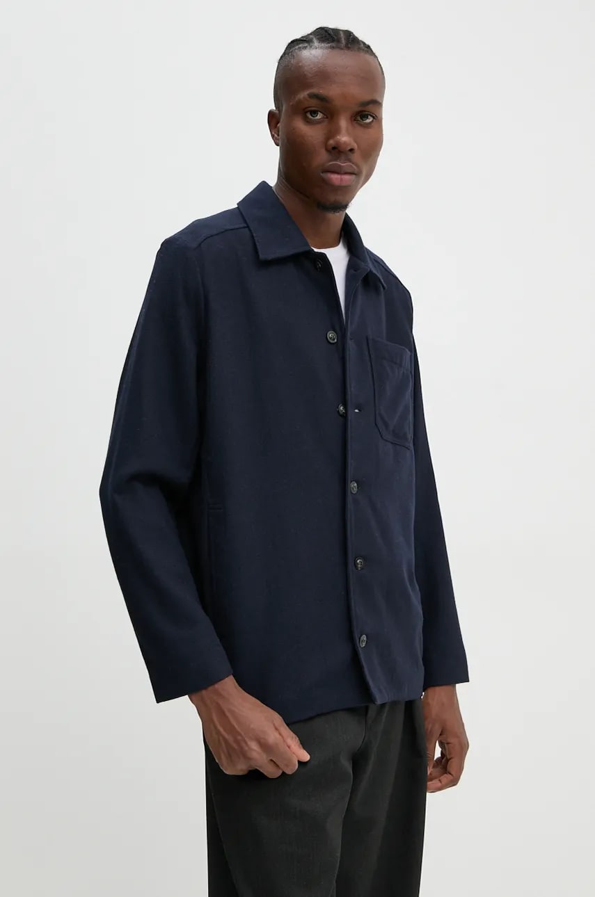 A.P.C. geaca de lana veste jamie culoarea albastru marin, de tranzitie, WOAPN.H02962