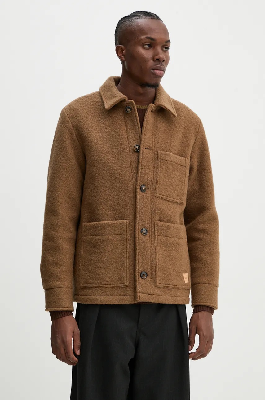 A.P.C. jachetă tip cămașă din lână veste emile patch culoarea maro, de tranzitie, WVBCA.H02961
