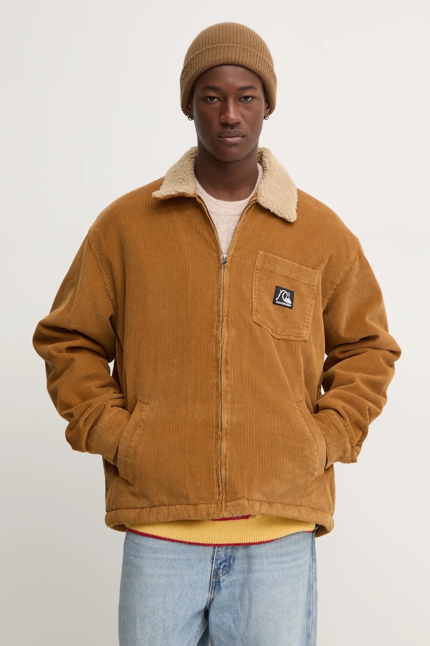 Quiksilver geacă cu aspect de cămașă Dna Sherpa Harrington culoarea maro, de tranzitie, EQYJK04064 Quiksilver geacă cu aspect de cămașă Dna Sherpa Harrington culoarea maro, de tranzitie, EQYJK04064