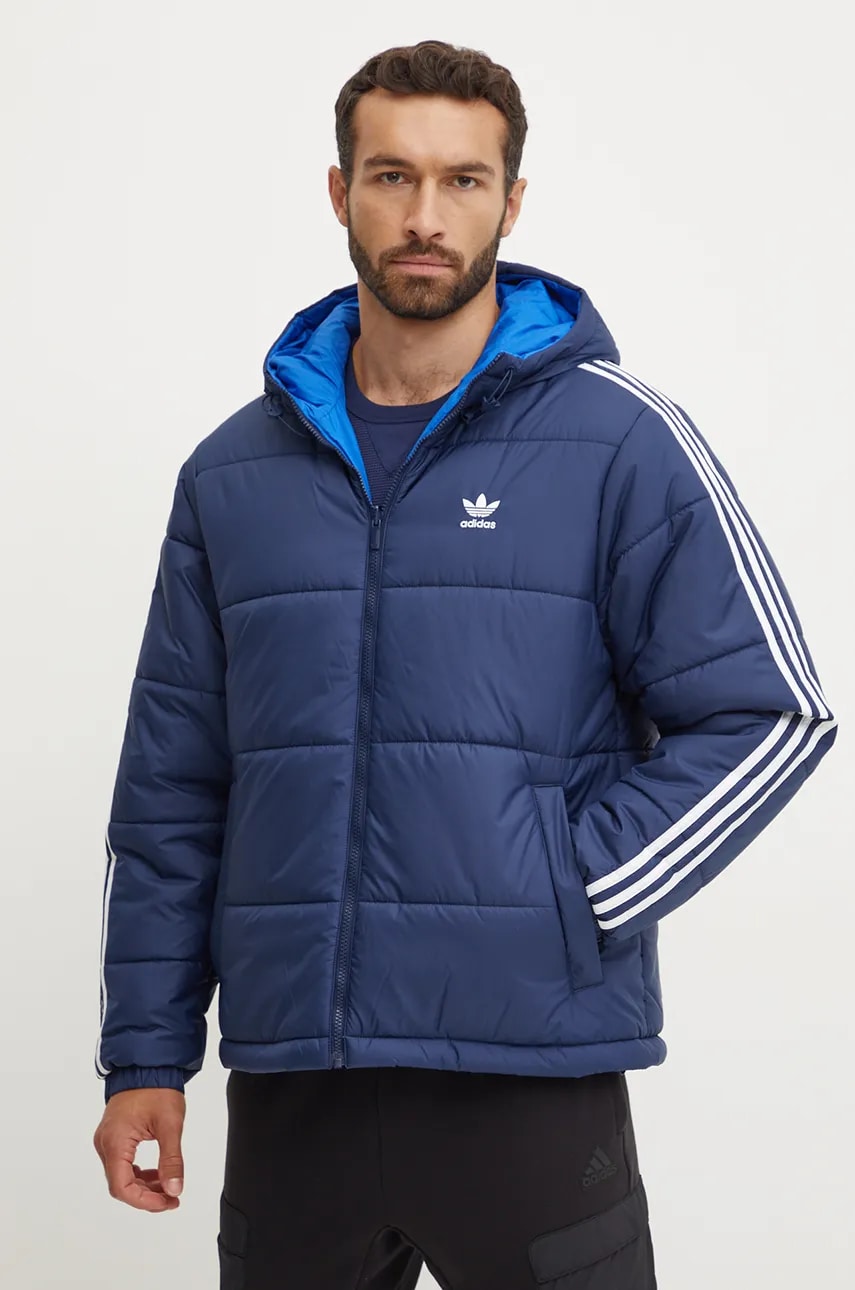 adidas Originals geaca cu doua fete Adicolor Reversible Jacket barbati, culoarea albastru marin, de iarna, JD9073 adidas Originals geaca cu doua fete Adicolor Reversible Jacket barbati, culoarea albastru marin, de iarna, JD9073