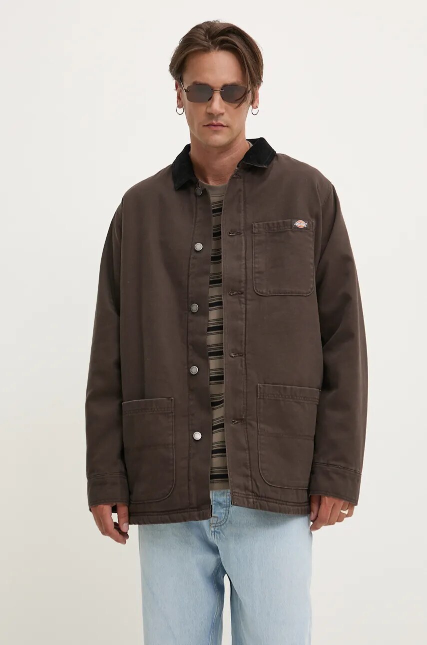 Dickies geaca Duck High Pile Flce Line Chore Jacket barbati, culoarea maro, de tranzitie, DK0A4XGA