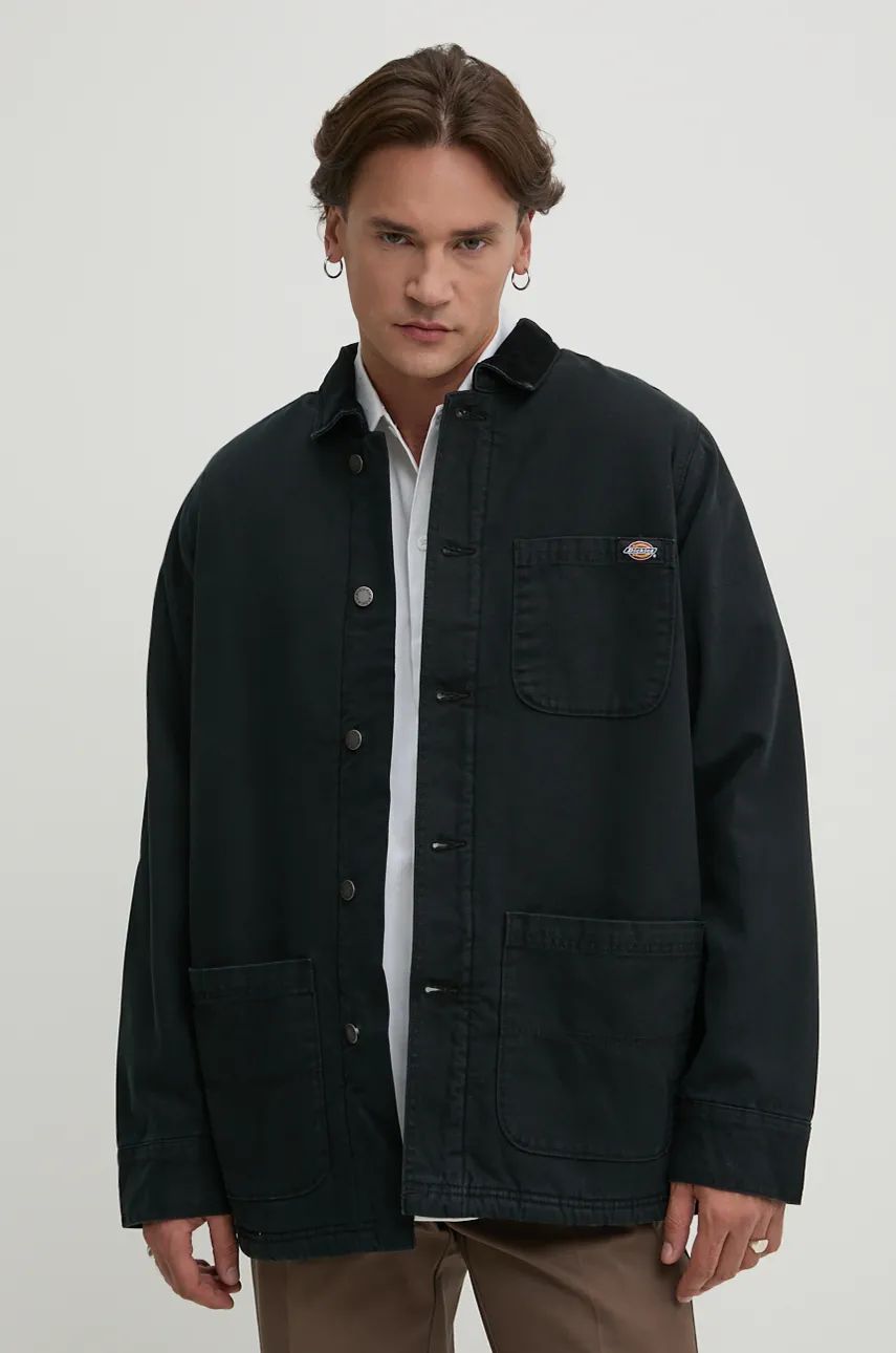 Dickies geaca Duck High Pile Flce Line Chore Jacket barbati, culoarea negru, de tranzitie, DK0A4XGA