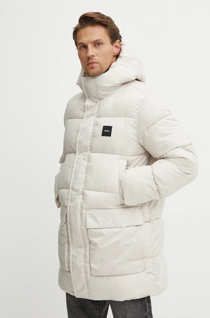 Levně Bunda Calvin Klein pánská, béžová barva, zimní, K10K113465