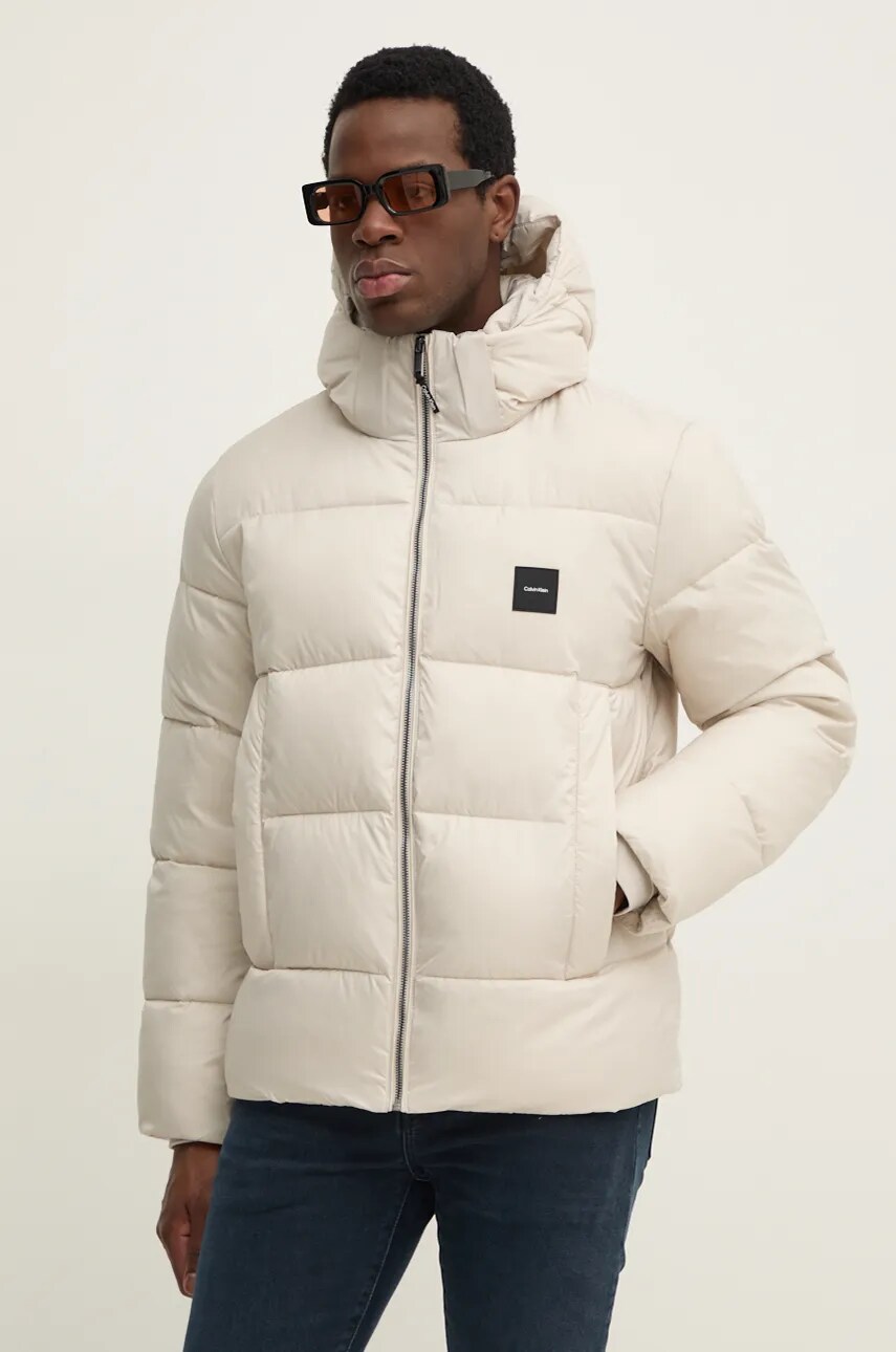 Levně Bunda Calvin Klein pánská, béžová barva, zimní, K10K113476