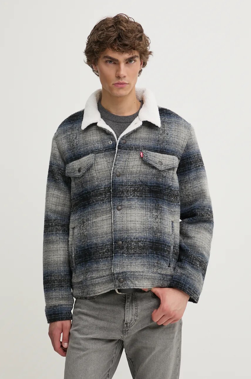 Levi's geaca din amestec de lana culoarea gri, de tranzitie, oversize, A6027