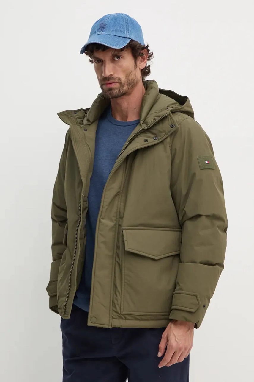 Levně Péřová bunda Tommy Hilfiger pánská, zelená barva, zimní, MW0MW36596