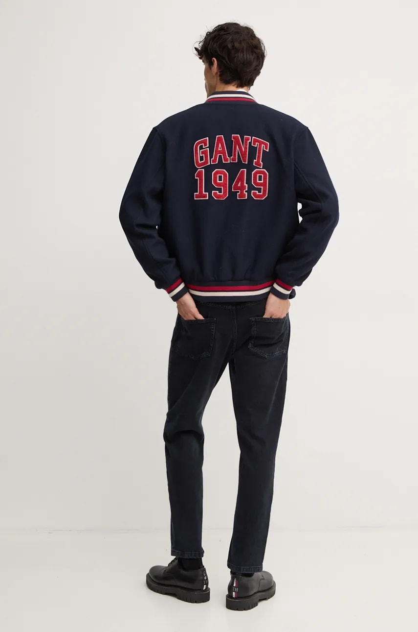 Gant jacheta bomber din lana culoarea albastru marin, de tranzitie, 7006490 Gant jacheta bomber din lana culoarea albastru marin, de tranzitie, 7006490