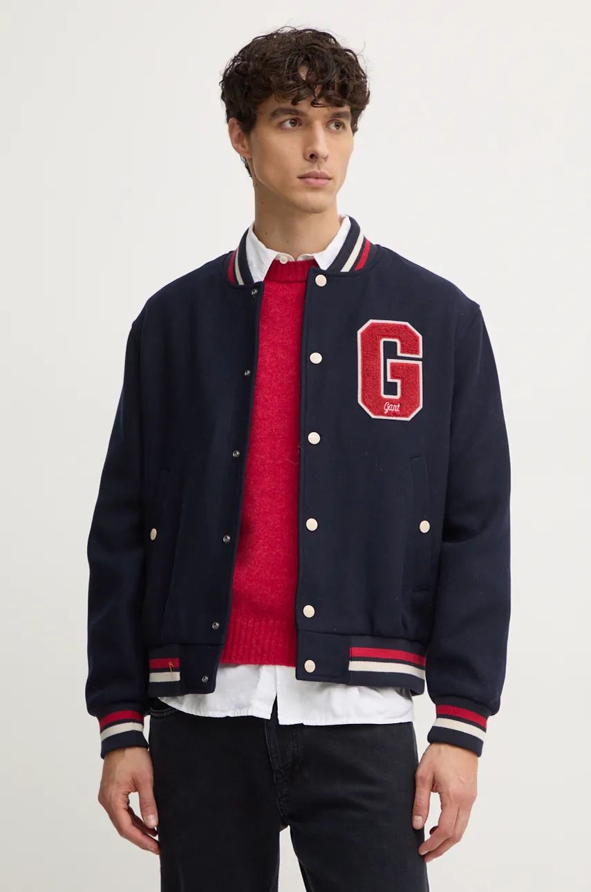 Gant jacheta bomber din lana culoarea albastru marin, de tranzitie, 7006490