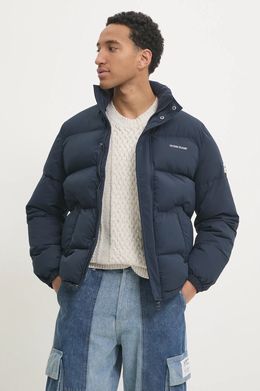 Levně Bunda Guess Jeans pánská, tmavomodrá barva, zimní, M4BL20 WGII2