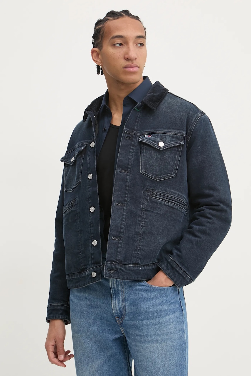 Tommy Jeans geacă din denim bărbați, culoarea bleumarin, de tranziție, DM0DM20434 Tommy Jeans geacă din denim bărbați, culoarea bleumarin, de tranziție, DM0DM20434
