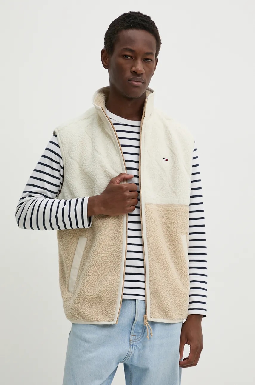 Tommy Jeans vesta barbati, culoarea bej, de tranzitie, DM0DM19628