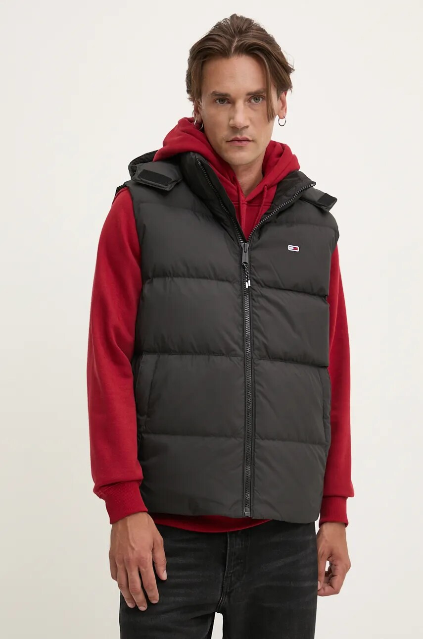Tommy Jeans vesta de puf barbati, culoarea negru, de iarna, DM0DM20465