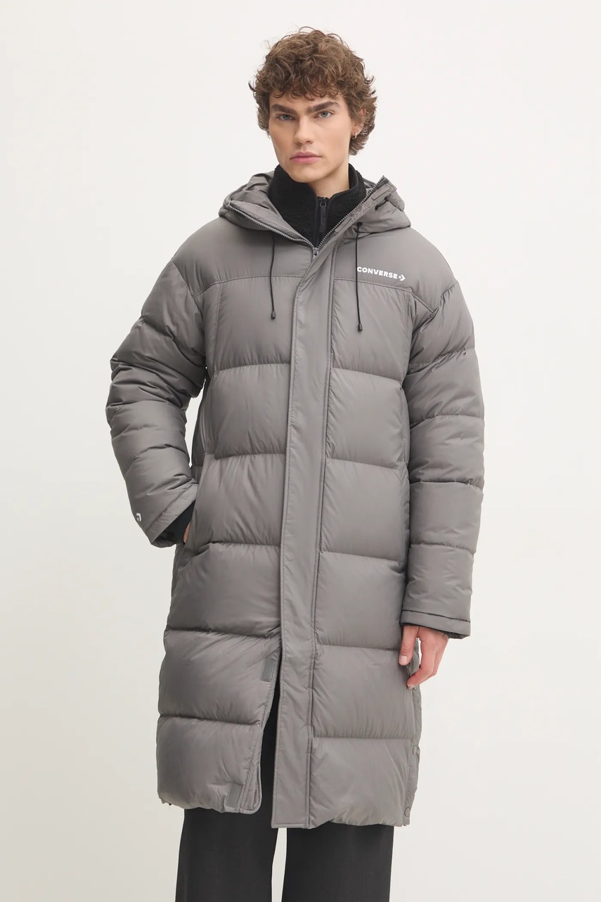 Μπουφάν με επένδυση από πούπουλα Converse ανδρικό, χρώμα: γκρι, 10026916-A01 φωτογραφία
