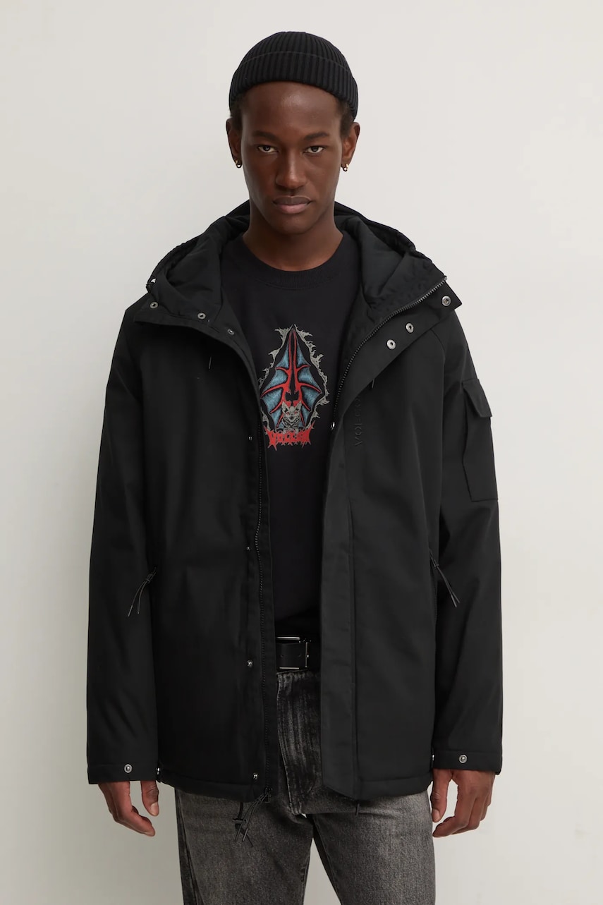Volcom geaca barbati, culoarea negru, de tranzitie, oversize, A1732407 Volcom geaca barbati, culoarea negru, de tranzitie, oversize, A1732407