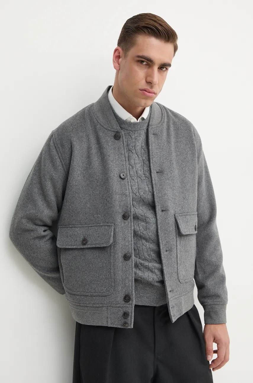 Hackett London jacheta bomber din amestec de lana culoarea gri, de tranzitie, HM403233