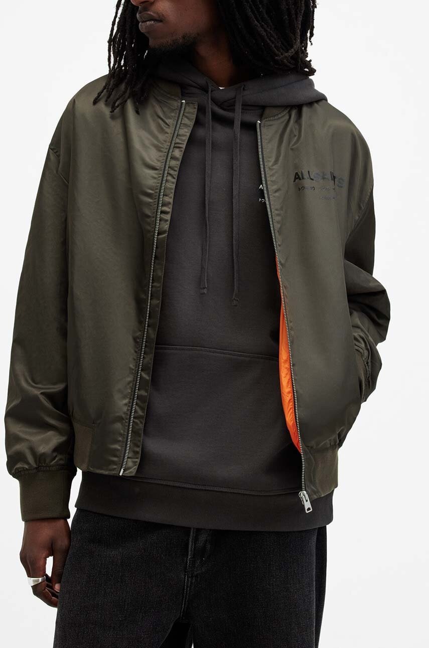 Μπουφάν bomber AllSaints UNDERGROUND ανδρικά, χρώμα: πράσινο, M024OA φωτογραφία