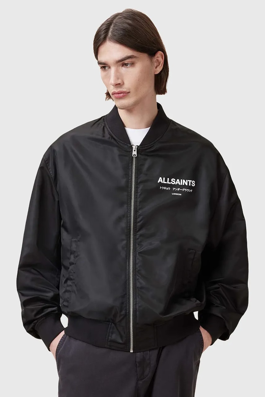 AllSaints geaca bomber UNDERGROUND barbati, culoarea negru, de tranzitie, M024OA AllSaints geaca bomber UNDERGROUND barbati, culoarea negru, de tranzitie, M024OA