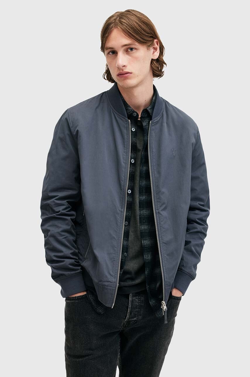 AllSaints geaca bomber BASSETT barbati, culoarea albastru marin, de tranzitie, M077OB AllSaints geaca bomber BASSETT barbati, culoarea albastru marin, de tranzitie, M077OB