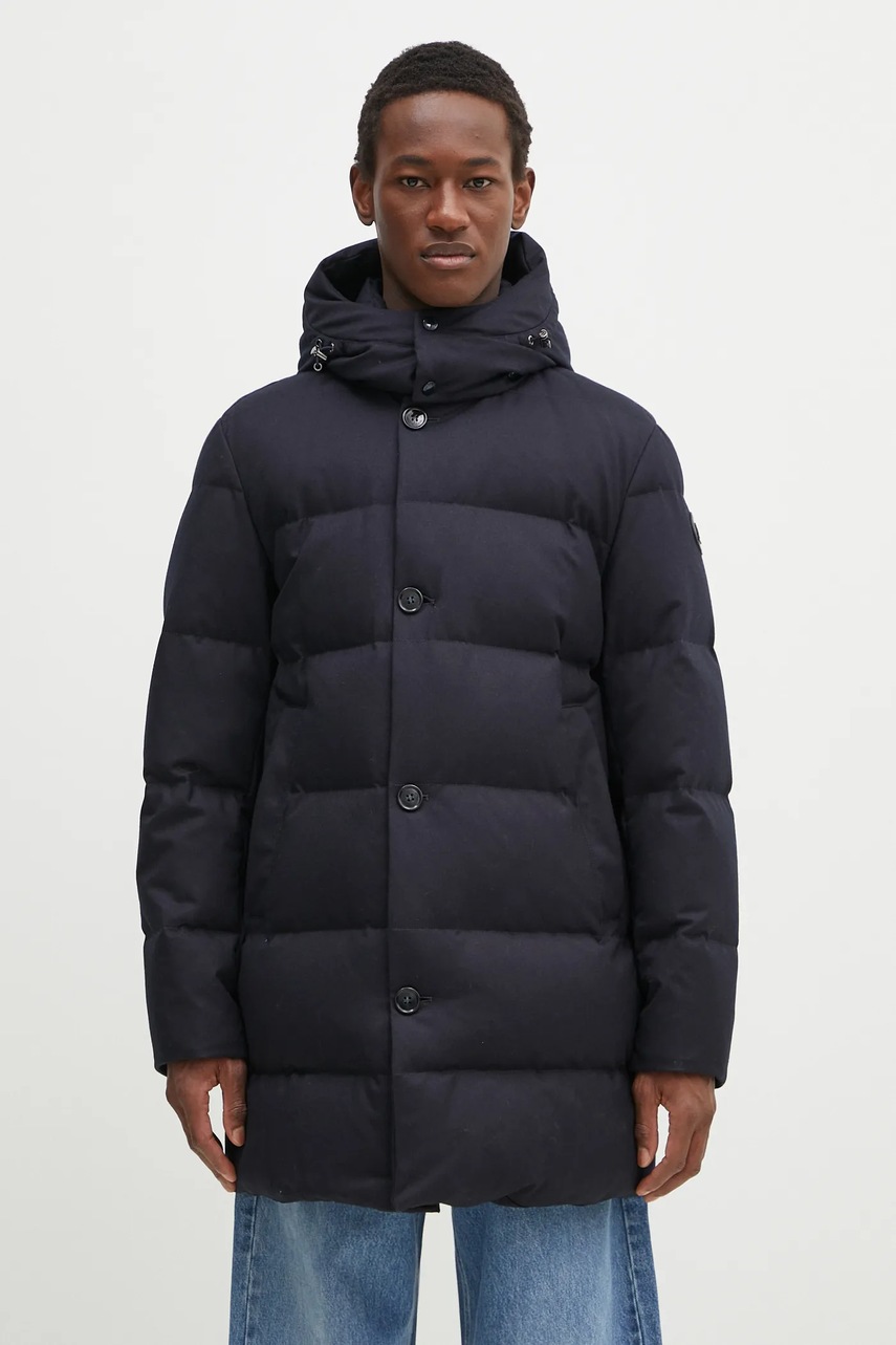 Woolrich geaca de lana Luxe Long Parka culoarea albastru marin, de iarna, CFWOOU0627MRUT3108