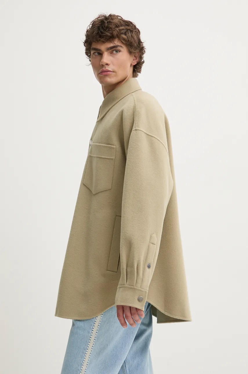 Nanushka geaca de lana MARTIN culoarea verde, de tranzitie, oversize, NM24PFJK00962 Nanushka geaca de lana MARTIN culoarea verde, de tranzitie, oversize, NM24PFJK00962