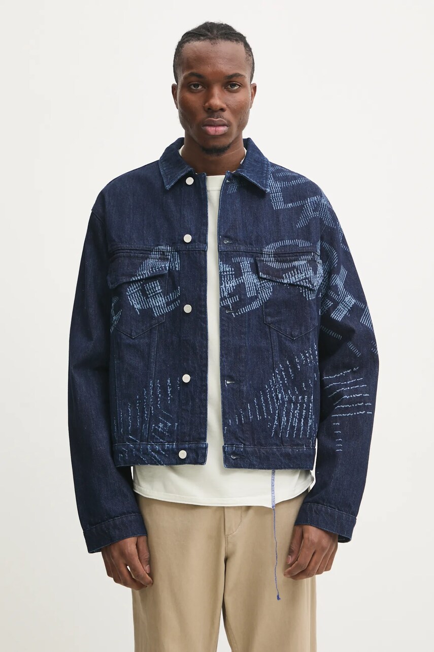 A-COLD-WALL* geacă din denim bărbați, culoarea bleumarin, de tranziție, ACWMH059B