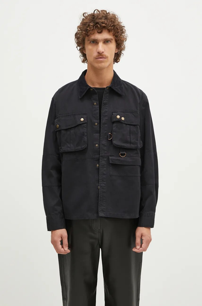 Barbour geacă cu aspect de cămașă Oakmoor OS Twill Overshirt culoarea negru, de tranzitie, MOS0380