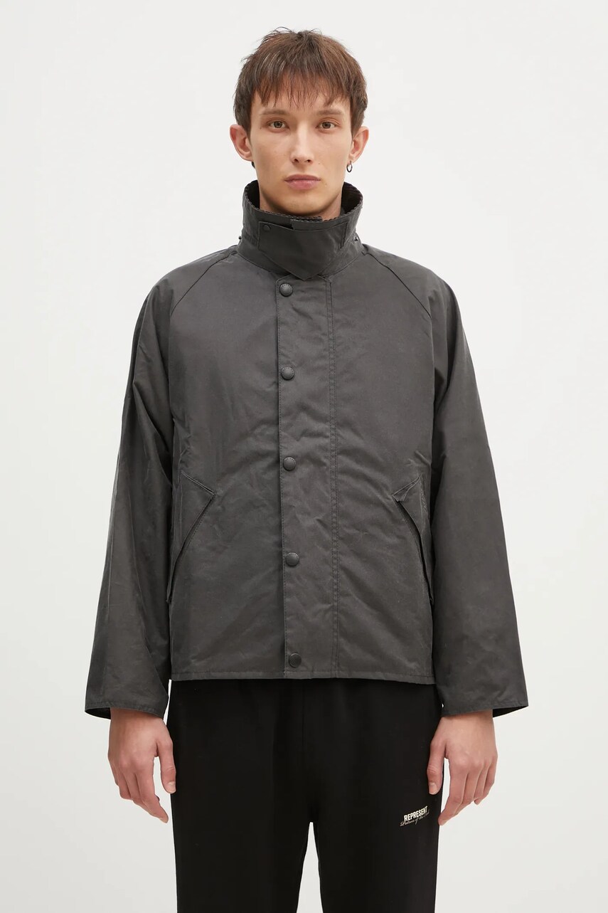 

Яке Barbour OS Transport Wax Jacket в сиво преходен модел с уголемена кройка MWX1678, Сив