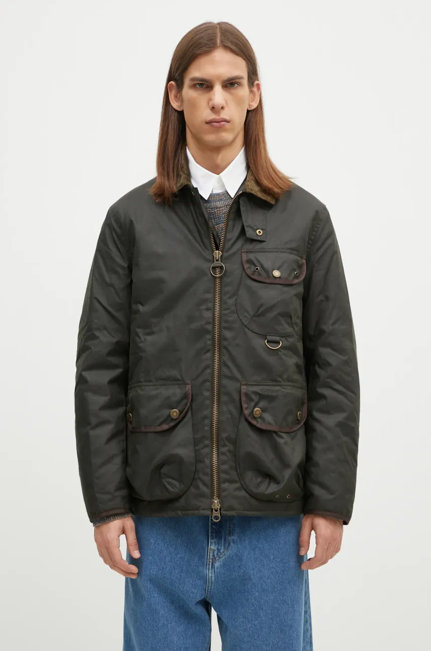 Barbour geaca Angler Wax Jacket barbati, culoarea verde, de tranzitie, MWX2348