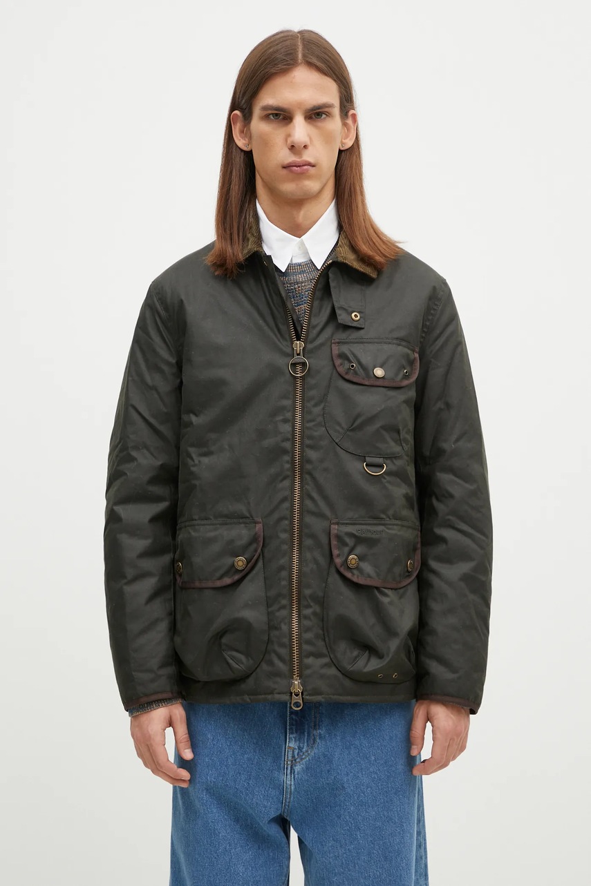 Barbour geaca Angler Wax Jacket barbati, culoarea verde, de tranzitie, MWX2348