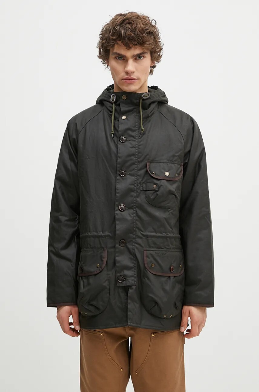 Barbour parka cerata Field Wax Parka culoarea verde, de tranzitie, MWX2349
