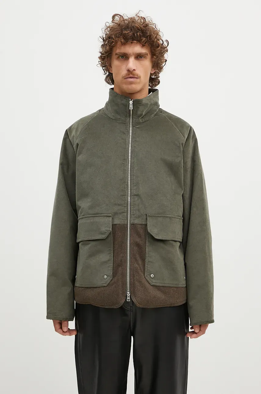 Bunda s příměsí vlny Norse Projects Hakon Solotex Corduroy zelená barva, přechodná, N50.0257.8098