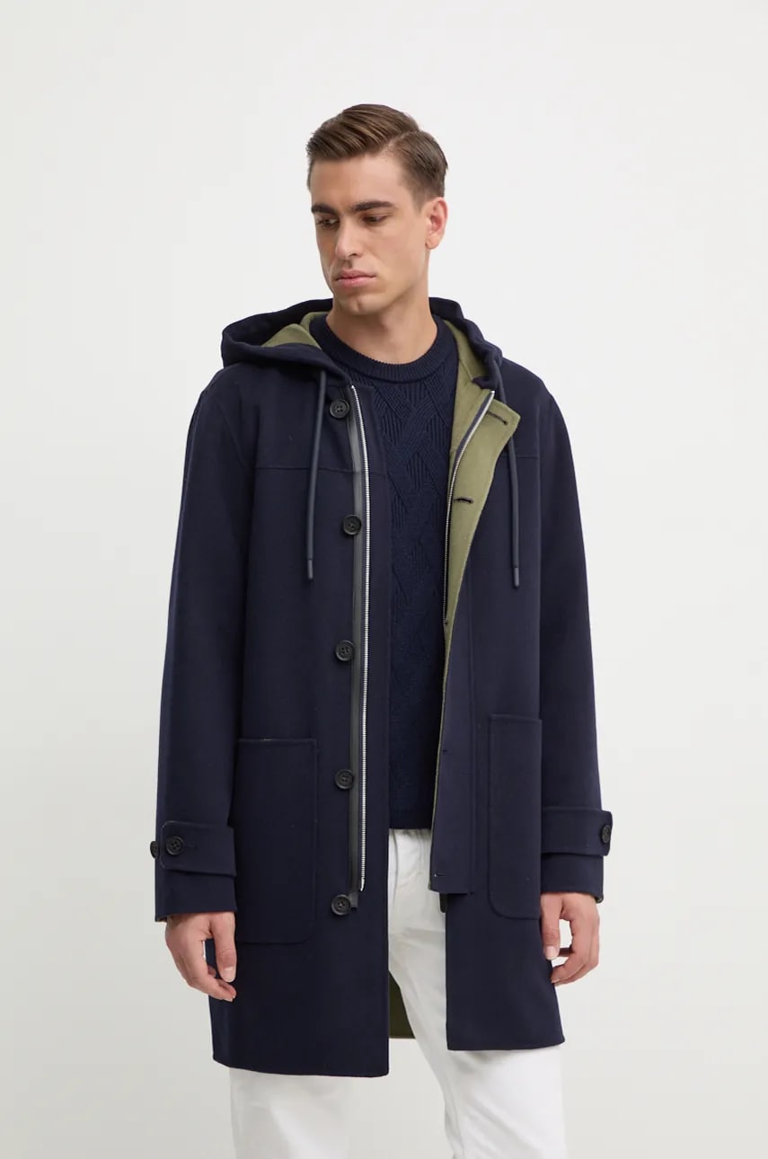 MACKAGE palton de lana culoarea albastru marin, de tranzitie, JOSHUA MACKAGE palton de lana culoarea albastru marin, de tranzitie, JOSHUA