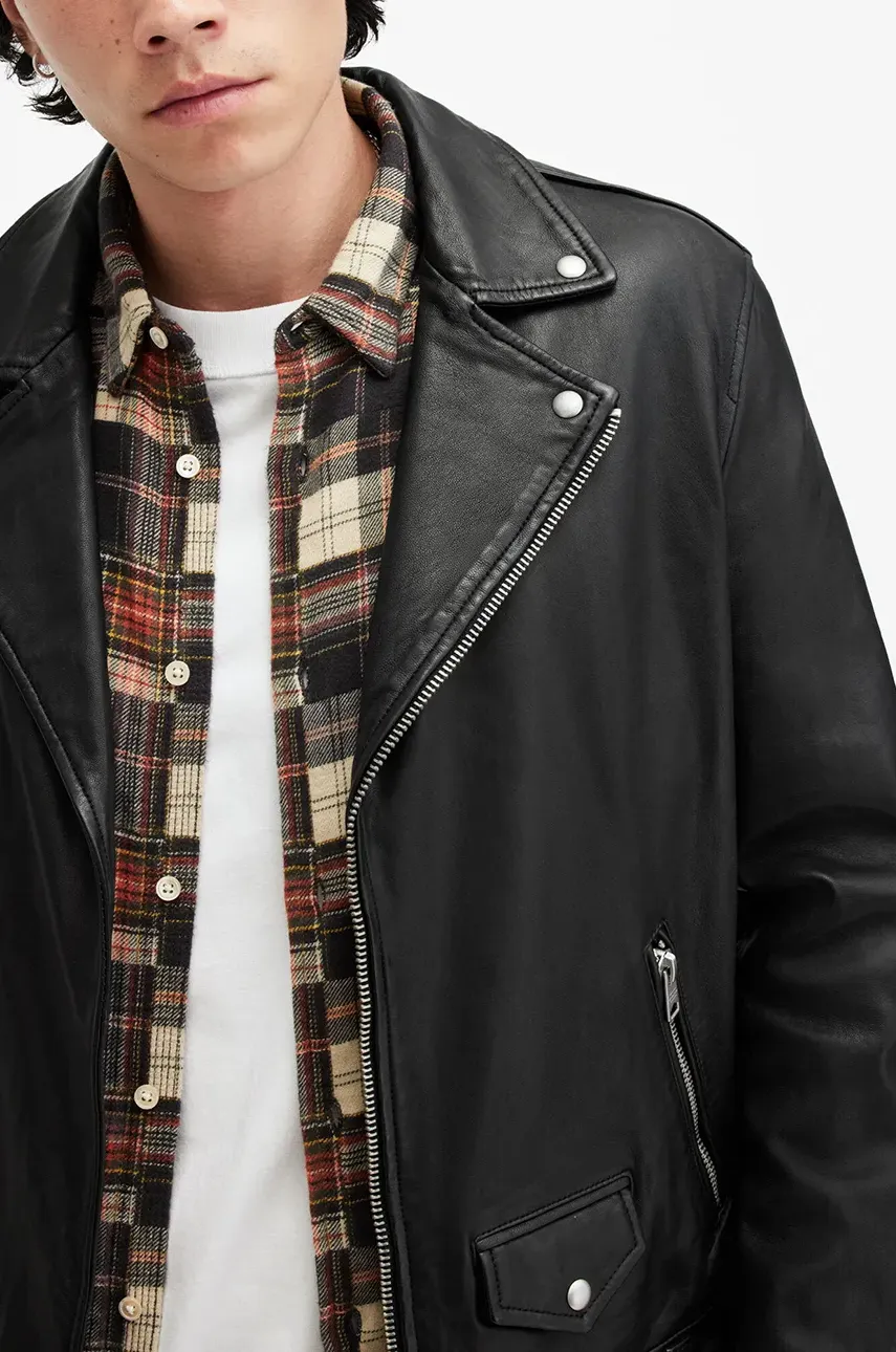 Кожаная куртка AllSaints MILO мужская цвет чёрный переходная M062LB Кожаная куртка AllSaints MILO мужская цвет чёрный переходная M062LB