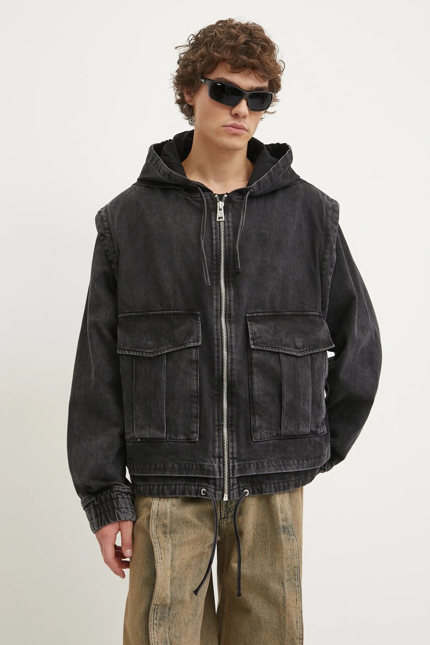 Études Studio geacă din denim bărbați, culoarea gri, de tranziție, H24MMOUT541