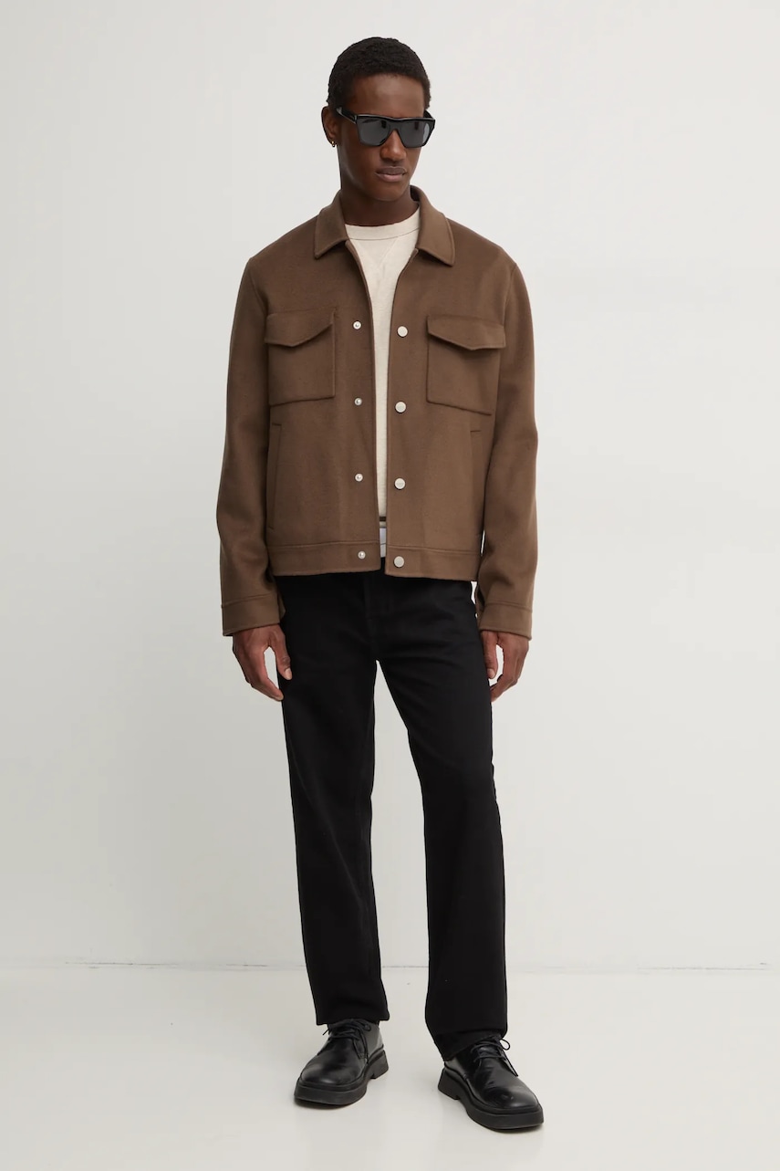 Шерстяная куртка-рубашка Nanushka RHYS цвет коричневый переходная oversize NM24FWJK02578 Шерстяная куртка-рубашка Nanushka RHYS цвет коричневый переходная oversize NM24FWJK02578