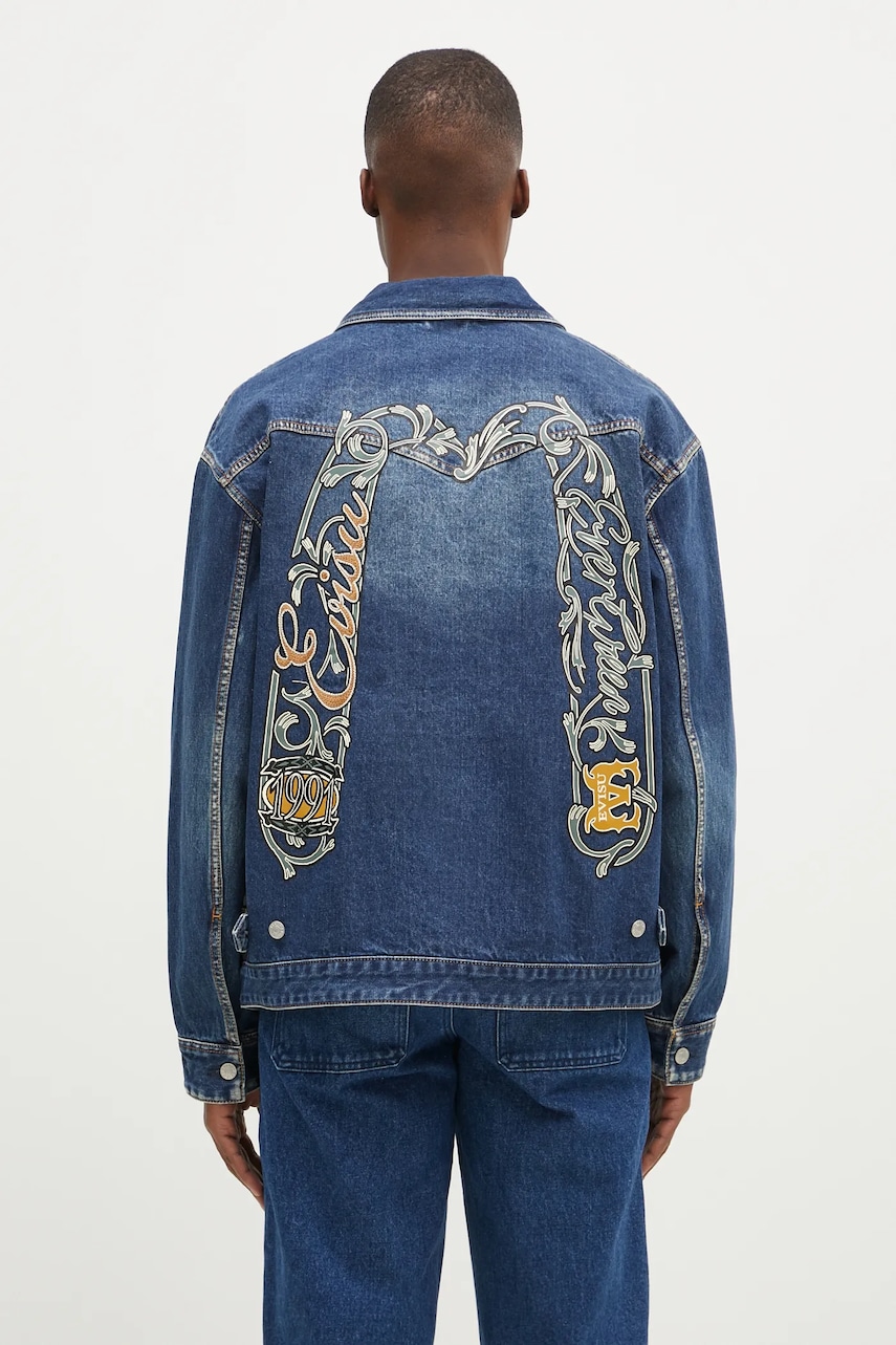 Evisu geacă din denim Sheridan Daicock Printed bărbați, culoarea bleumarin, de tranziție, 2EAHTM4SJ1015