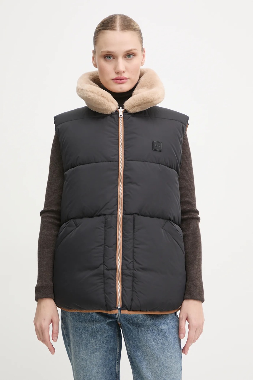 Двостороння безрукавка A.P.C. doudoune teddy колір коричневий зимова PAAFW.M30201 