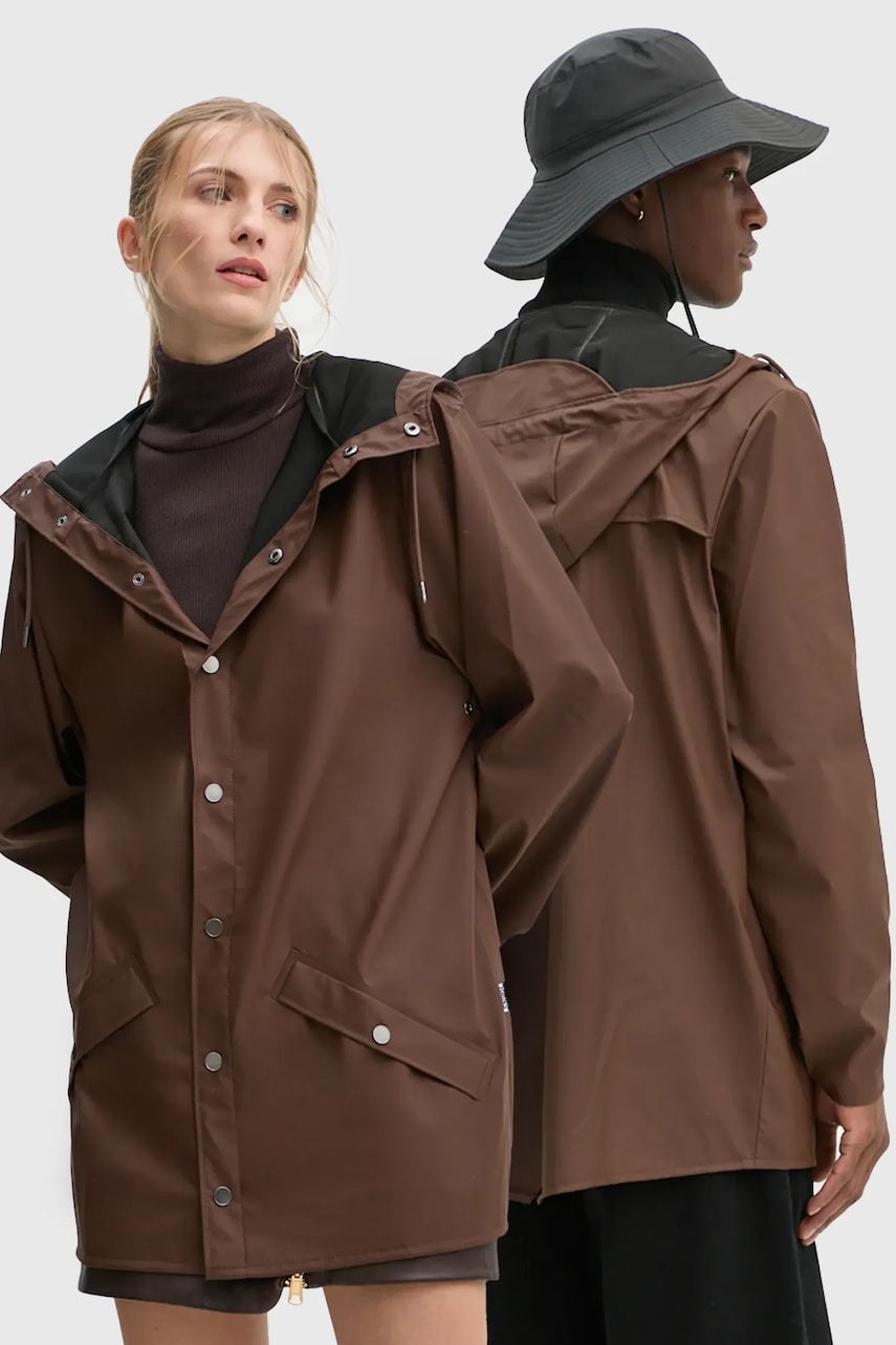 Rains palton Jacket W3 culoarea maro, de tranziție, 12010-23 Rains palton Jacket W3 culoarea maro, de tranziție, 12010-23