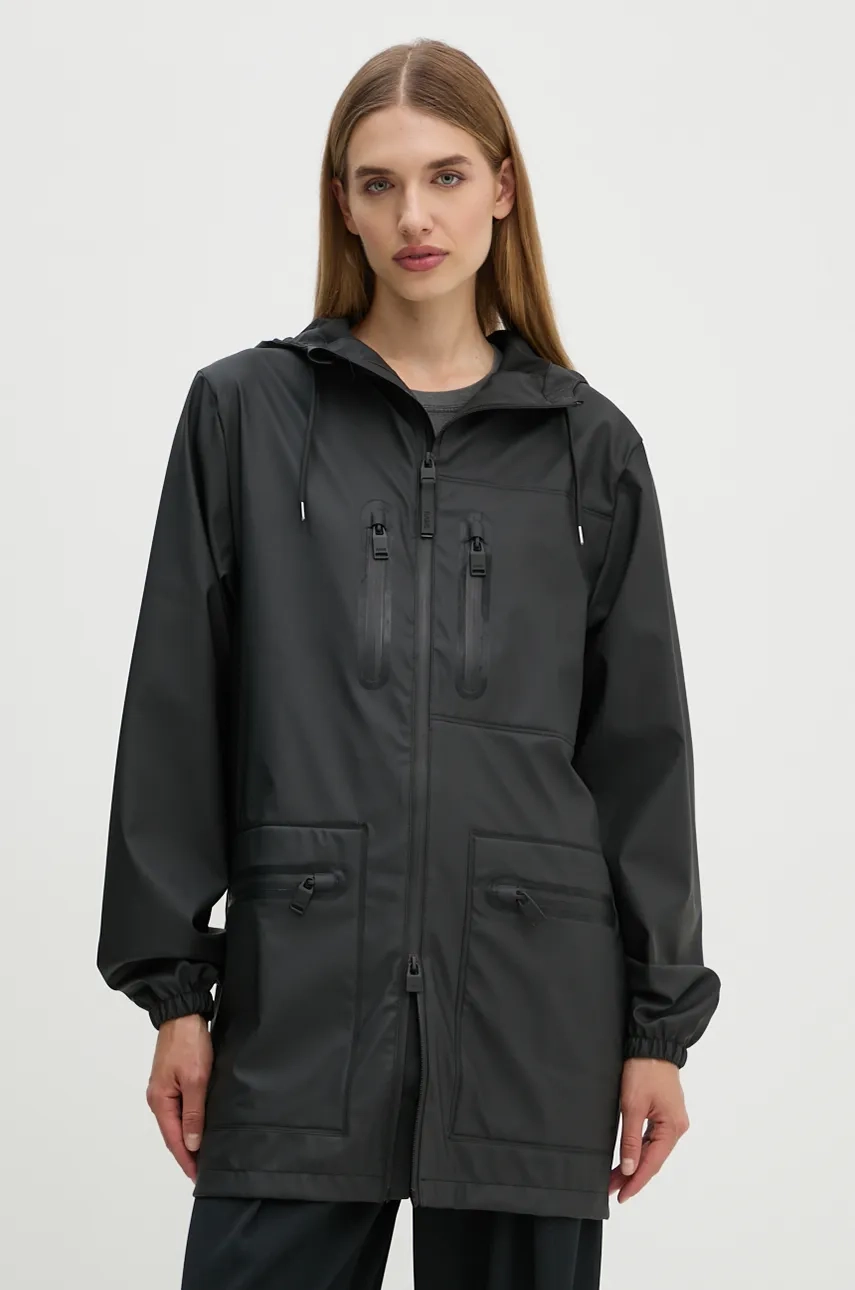 Jakna Rains Cargo Long Jacket W3 Boja: Crna, Za Prijelazno Razdoblje, 12060-01