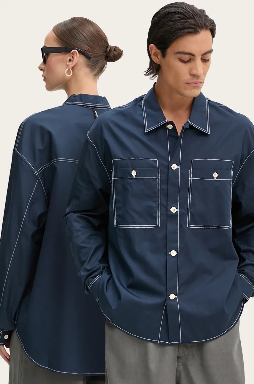 Sunnei camasa din bumbac culoarea albastru marin, cu guler clasic, relaxed, RTWXSHR019 Sunnei camasa din bumbac culoarea albastru marin, cu guler clasic, relaxed, RTWXSHR019